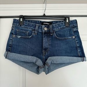 Express Medium Dark Denim Shorts